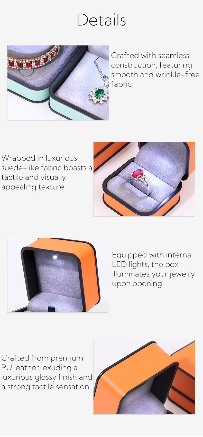 Premium Round Corner PU Leather LED Jewelry Box