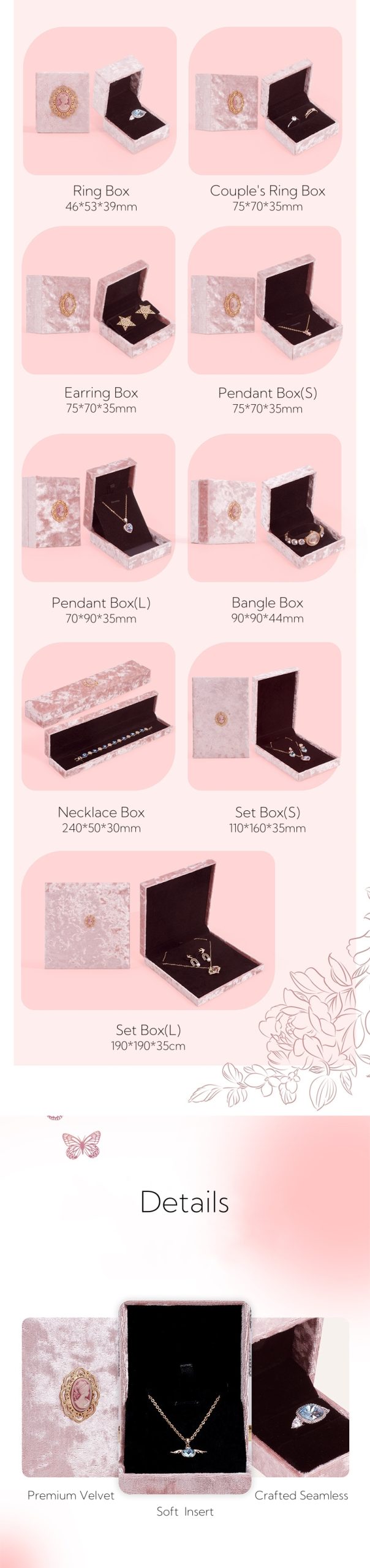 Premium Velvet Pink Vintage Jewelry Box