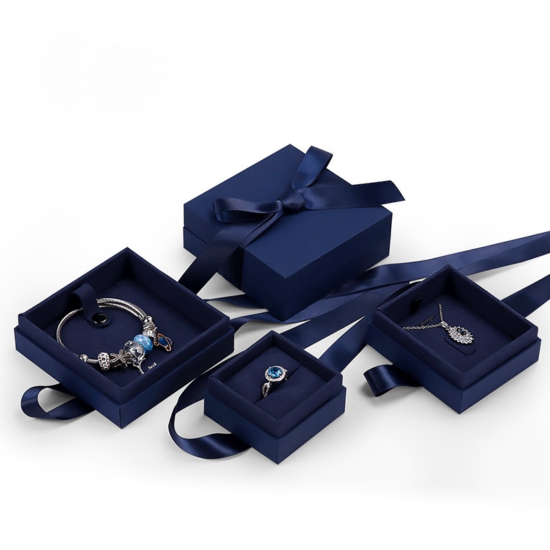 Sapphire Blue Lid & Base Ribbon Jewelry Box