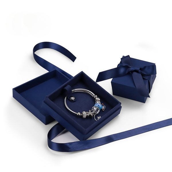 Sapphire Blue Lid & Base Ribbon Jewelry Box