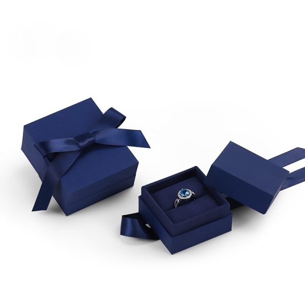 Sapphire Blue Lid & Base Ribbon Jewelry Box