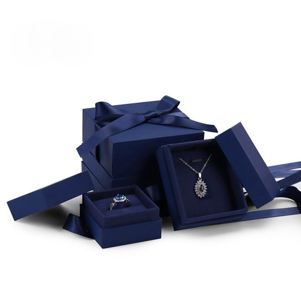 Sapphire Blue Lid & Base Ribbon Jewelry Box