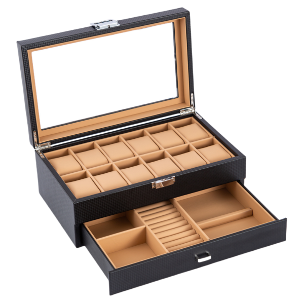 Luxury Wood Watch Jewelry Box with Valet Drawer