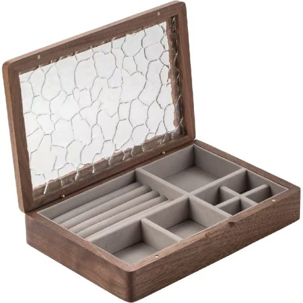 Glass Lid Solid Wood Jewelry Box