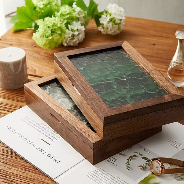 Glass Lid Solid Wood Jewelry Box
