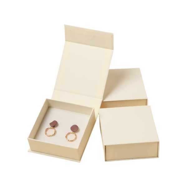 Cream Rigid Jewelry Box with Inserts for Earrings