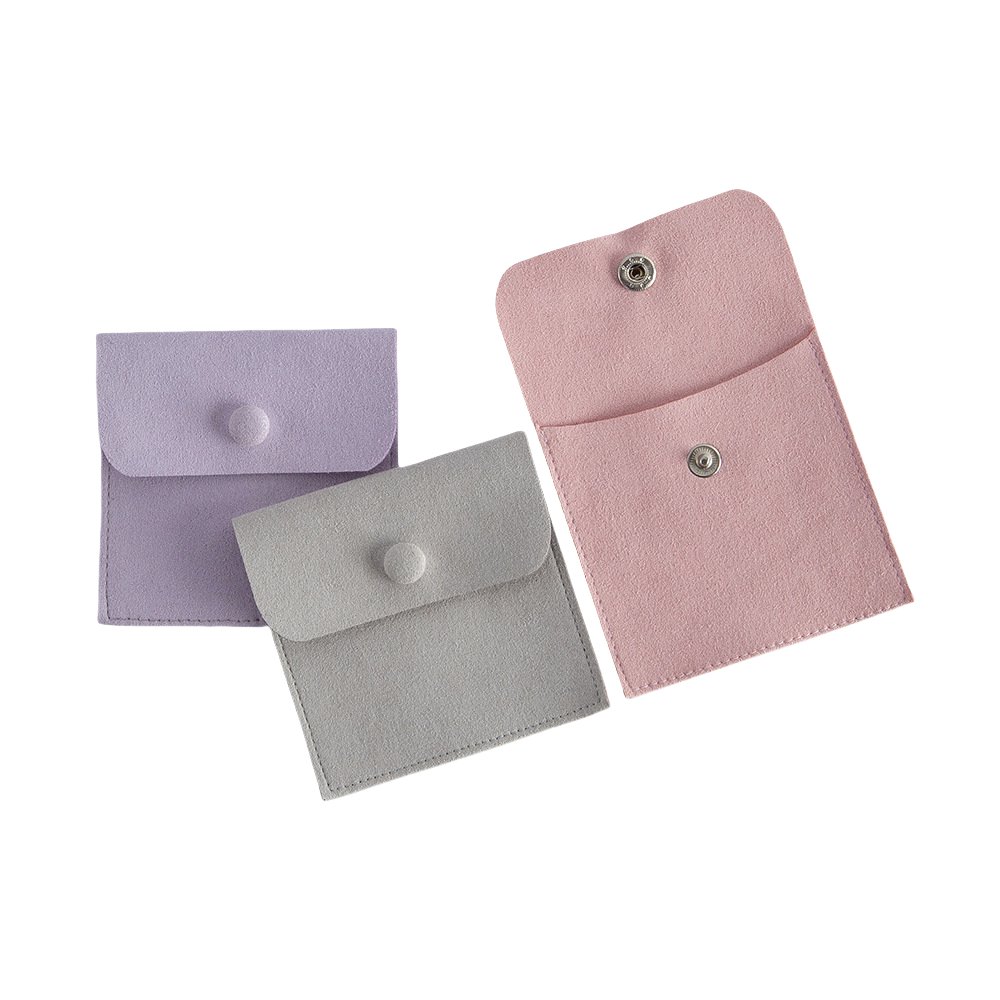 Custom Jewelry Pouches with Snap Closure Made of Microfiber Leather