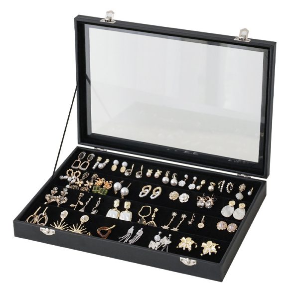 Elegant Wood Earring Jewelry Organizer Box with Clear Lid