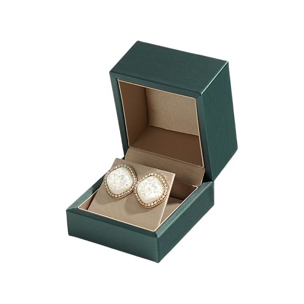 Green Leatherette with Velvet Insert Small Jewelry Box for Earrings