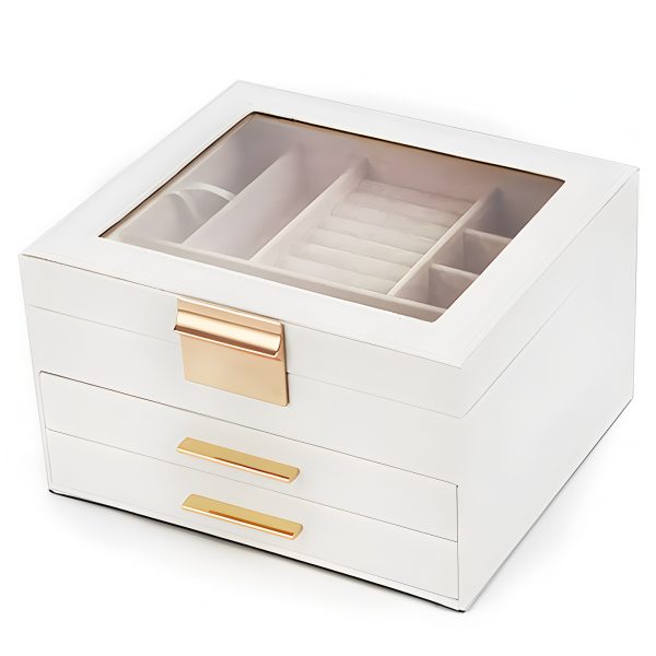 Minimalist white modern wood jewelry box