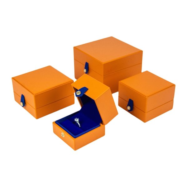 Bangle Bracelet Gift Box in Orange Leather with Royal Blue Velvet Interior