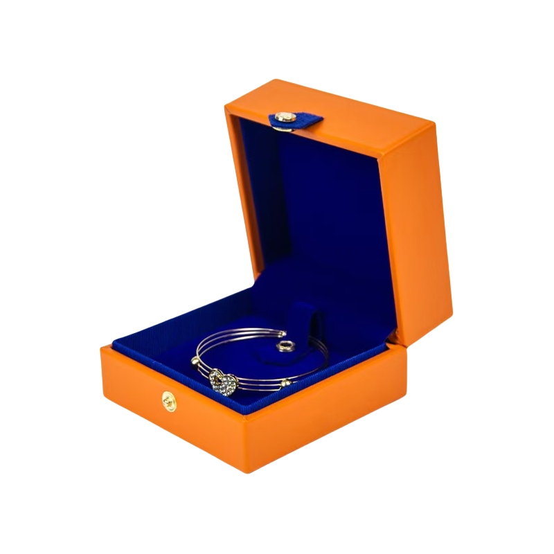 Bangle Bracelet Gift Box in Orange Leather with Royal Blue Velvet Interior