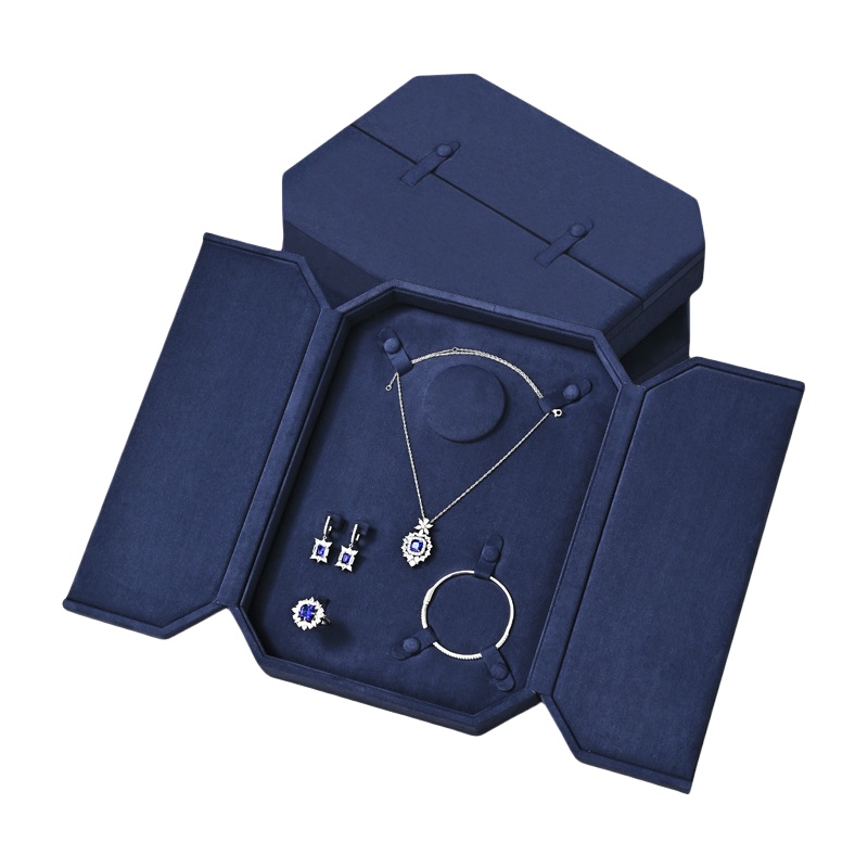 Octagon-Shaped Jewelry Set Box in Full Microfiber Leather