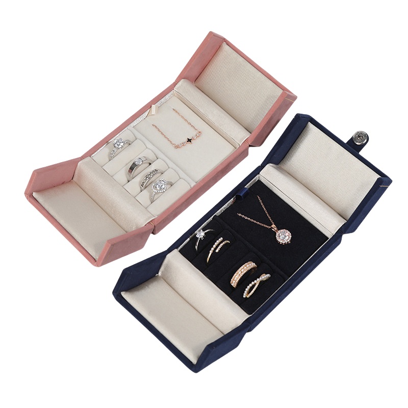 Velvet Jewelry Set Box with Multi-Compartment Interior