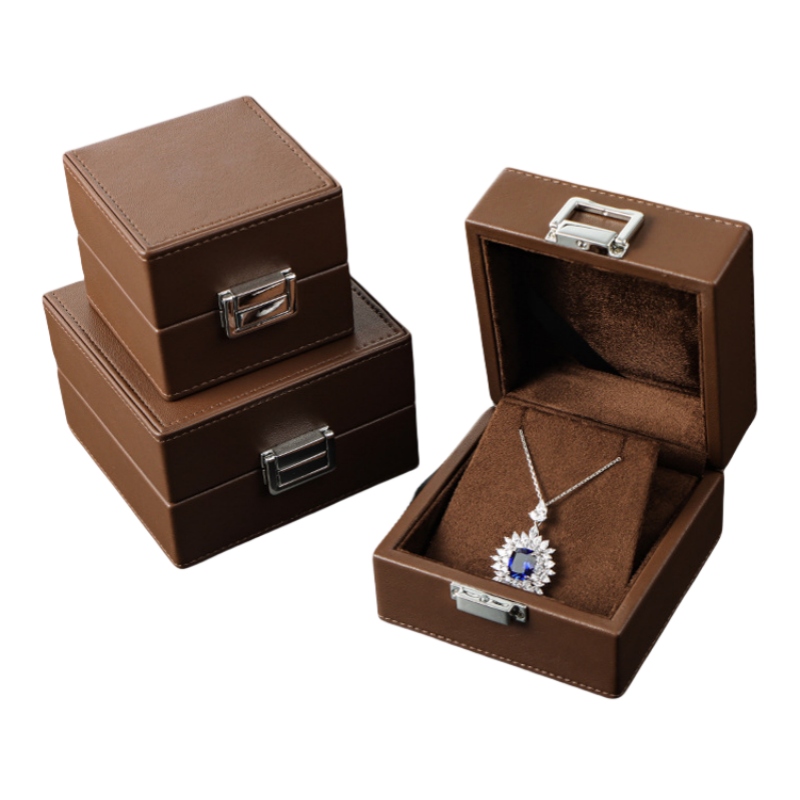 Vintage Brown Necklace Box with Secure Clasp Closure